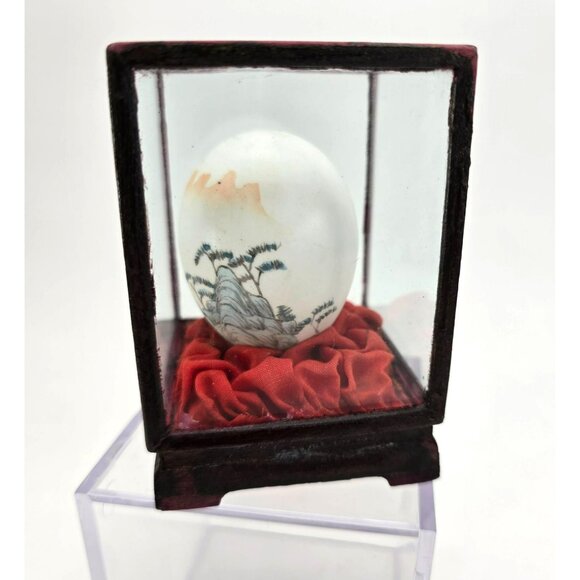 Hand-Painted Decorative Egg In Glass Display Case Scenic Landscape Design je209 - Picture 3 of 8